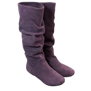 Tianna Boots Womens Size 6 Purple Suede Slouchy Knee High Riding Flat Heel
